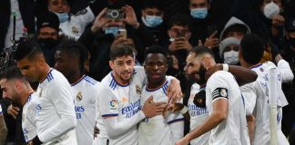 Real Madrid Kokoh di Puncak Klasemen Setelah Kalahkan Sevilla 2-1 Pemain Real Madrid merayakan gol F,AFP