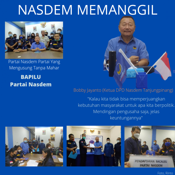 Partai Nasdem Tanjungpinang sudah membuka pendaftaran bakal calon legislatif maupun calon kepala daerah untuk Pilkada 2024