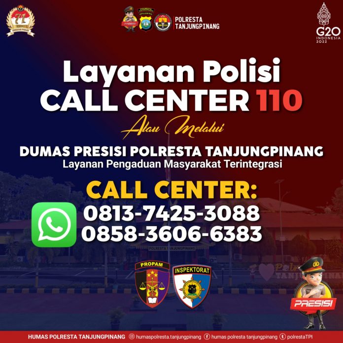 Polresta Tanjungpinang membuka layanan call center untuk menerima pengaduan masyarakat (Dumas Presisi) F,Polresta Tanjungpinang