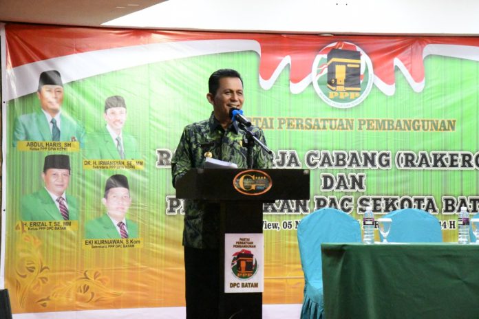 Gubernur Kepulauan Riau H. Ansar Ahmad menghadiri Rapat Koordinasi Cabang (Rakorcab) ke 3 Partai Persatuan Pembangunan (PPP) Kota Batam bertempat di Hotel Golden View, Bengkong, Kota Batam, Sabtu (05/11) F,Diskominfo Kepri