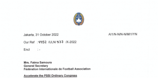 Percepat Kongres, PSSI Kirim Surat ke FIFA PSSI telah resmi mengirimkan surat kepada FIFA tentang pemberitahuan percepatan pelaksanaan kongres pada Senin (31/10) F,PSSI