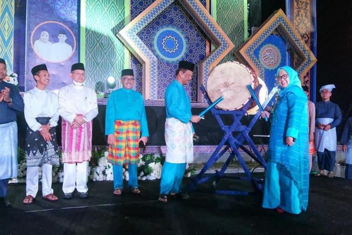 Wali Kota Batam H Muhammad Rudi (HMR), memberi sambutan pada pembukaan STQH Kecamatan Nongsa, Minggu (12/2/2023) malam F,Pemko Batam
