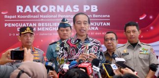 Presiden Tekankan untuk Wilayah Rawan Bencana, Kepala Daerah Harus Persiapkan Anggaran Penanggulanang Bencana Presiden Jokowi memberikan keterangan pers usai membuka Rakornas Penanggulangan Bencana Tahun 2023, Kamis (02/03/2023), di JiExpo, Kemayoran, Jakarta. (Foto: BPMI Setpres/Rusman)
