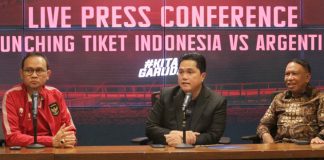 Harga Tiket Mulai Rp600 Ribu, Pembelian Tiket Laga Indonesia VS Argentina Bisa Dibeli 5 Juni Ketua Umum PSSI Erick Thohir saat peluncuran cara pembelian tiket dalam Konferensi Pers di Ruang Press Conference, Stadion Gelora Bung Karno, Senin (29/5) F,PSSI