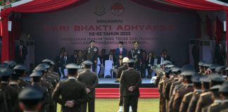 Presiden Minta Kejaksaan Agung Lakukan Transformasi Komprehensif dari Pusat Hingga ke Daerah untuk Tingkatkan Kepercayaan Publik Presiden Jokowi dalam Upacara Peringatan Hari Bhakti Adhyaksa Ke-63, di Badiklat Kejaksaan Agung, di Jakarta, Sabtu (22/07/2023). (Foto: BPMI Setpres)