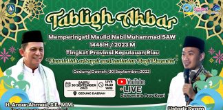 Pemprov Kepri Ajak Masyarakat Meriahkan Tabligh Akbar Peringatan Maulid Nabi di Gedung Daerah Tanjungpinang Pemerintah Provinsi Kepulauan Riau menggelar Tabligh Akbar Sabtu, di Gedung Daerah Tanjungpinang, (30/9). Tausiah akan diberikan ustad Syamsuddin Nur Makka f,diskominfo Kepri
