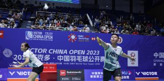 Victor China Open 2023 : Tiga Ganda Campuran Indonesia Berhenti di Babak 16 Besar Pasangan ganda campuran Praveen Jordan/Melati Daeva Oktavianti kandas di babak 16 besar pada kejuaraan Victor China Open 2023, Kamis (7/9). Pasangan Indonesia ini berhasil dikalahkan pasangan Malaysia Tan Kian Meng/Lai Pei Jing dengan tiga set dengan skor 21-18, 19-21, 12-21 f,pbsi