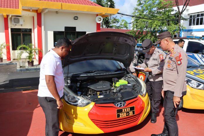 Guna mendukung suksesnya Operasi Mantab Brata tersebut Subsatgas Logistik melakukan pemeriksaan terhadap kendaraan dinas yang digunakan untuk mendukung tugas dalam operasi baik kendaraan yang digunakan untuk patroli maupun kendaraan yang digunakan untuk pengawalan f, Polres Bintan