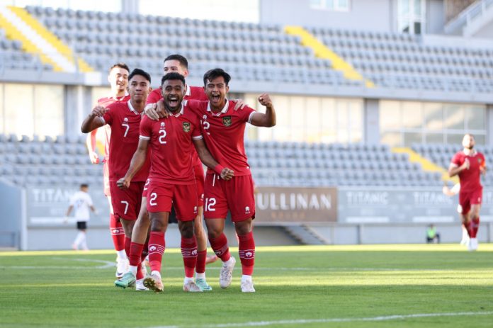 Pemain timnas saat merayakan gol ke gawang Libya dalam pertandingan uji coba di Mardan Sport Complex, Antalya, Turki, Jumat (5/1) f,pssi.