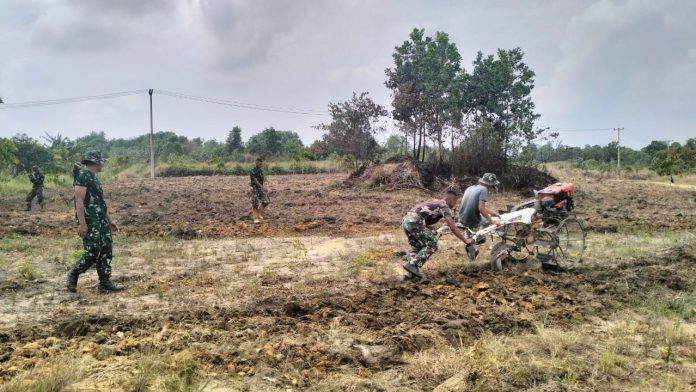 Satgas TNI Manunggal Membangun Desa (TMMD) ke-119 Tahun 2024 Kodim 0315/Tanjungpinang membuka lahan untuk kegiatan Program Ketahanan Pangan (Hanpangan), Selasa (27/2) f,Pendim 0315