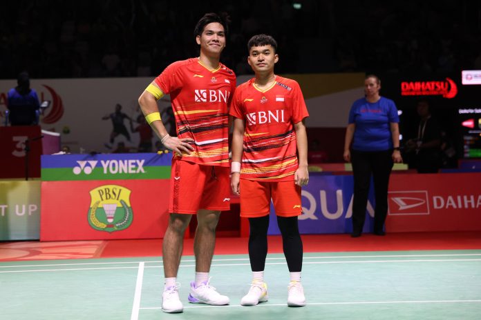 Pemain ganda putra Indonesia, Leo Rolly Carnando/Daniel Marthin tumbang di tangan ganda putra Thailand dalam kejuaraan Thailand Masters 2024. f,pssi
