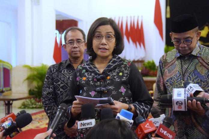 Menkeu Sri Mulyani memberikan keterangan pers, Jumat (22/03/2024), di Istana Negara, Jakarta. (Foto: Humas Setkab/Oji)