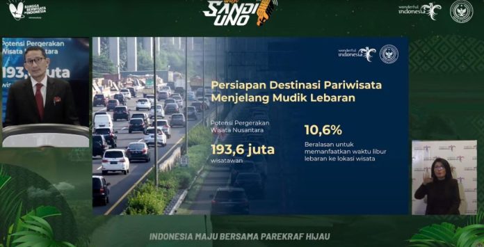 Menparekraf Sandiaga Salahuddin Uno dalam the Weekly Brief With Sandi Uno, di Jakarta, Senin (18/3/2024). (Sumber: Tangkapan Layar)