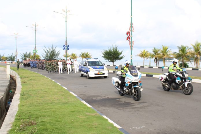 Kirab Bendera Pataka Merah Putih dalam rangka Hari Lahir Pancasila digelar di Gedung Daerah Provinsi Kepri, Kota Tanjungpinang, Jumat (31/05/2024) f, Polresta Tanjungpinang