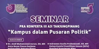 Pra Konferta III, AJI Tanjungpinang Adakan Seminar Kampus dalam Pusaran Politik Aliansi Jurnalis Independen (AJI) Tanjungpinang bakal mengadakan seminar "Kampus dalam Pusaran Politik" saat pra Konferensi Kota (Konferta) III AJI Tanjungpinang f,AJI Tanjungpinang