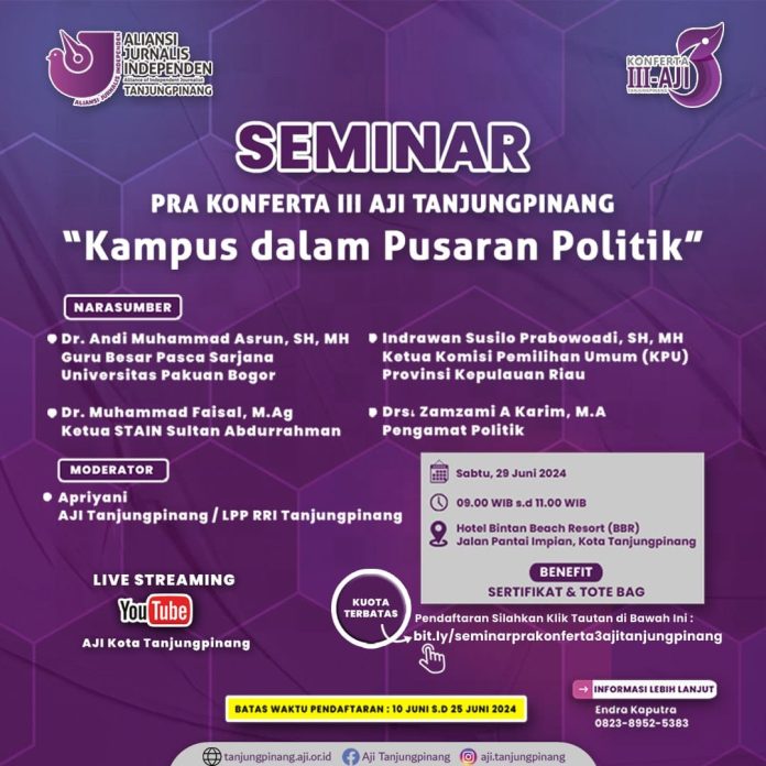 Aliansi Jurnalis Independen (AJI) Tanjungpinang bakal mengadakan seminar 