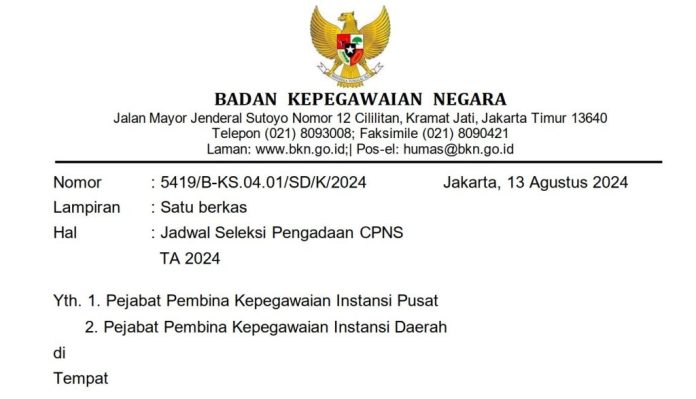 Badan Kepegawaian Negara (BKN) secara resmi mengeluarkan pengumuman mengenai Jadwal Seleksi Pengadaan CPNS Tahun Anggaran 2024 f,setkab