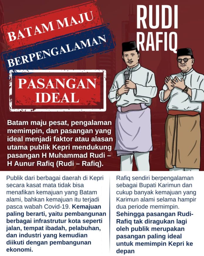 Pasangan H Muhammad Rudi dan H Aunur Rafiq dinilai masyarakat Kepulauan Riau (Kepri) sebagai duet yang mampu menjawab tantangan pembangunan di provinsi ini f,dok Rudi-Rafiq