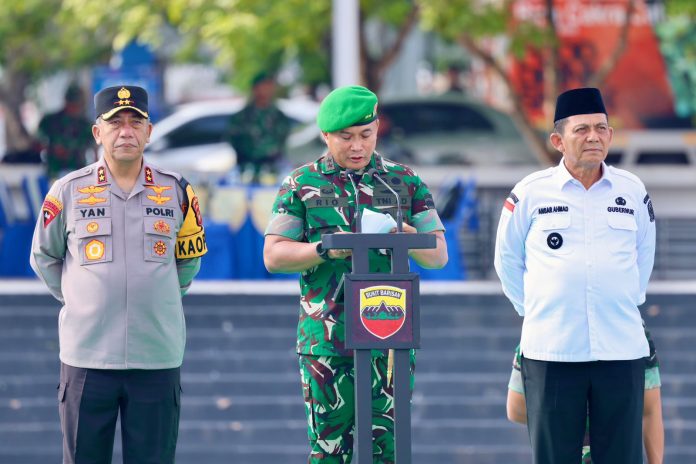 Kegiatan Apel Gelar Pasukan Komandan Korem 033/Wira Pratama Tahun 2024 digelar di Lapangan Engku Putri, Kota Batam, Senin (23/12/2024). F, Polda Kepri