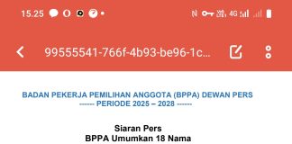 BPPA Umumkan 18 Nama Calon Anggota Dewan Pers Periode 2025-2028 Badan Pekerja Pemilihan Anggota (BPPA) Dewan Pers mengumumkan 18 nama calon anggota Dewan Pers periode 2025-2028. F, DP