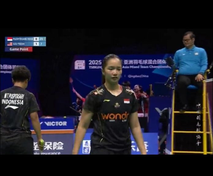 Indonesia memastikan diri keluar sebagai juara grup B pada Badminton Asia Mixed Team Championships 2025 setelah menumbangkan Malaysia dengan skor 3-2 dalam pertandingan kualifikasi grup B, Kamis (13/2/2025) f, Tangkapan layar